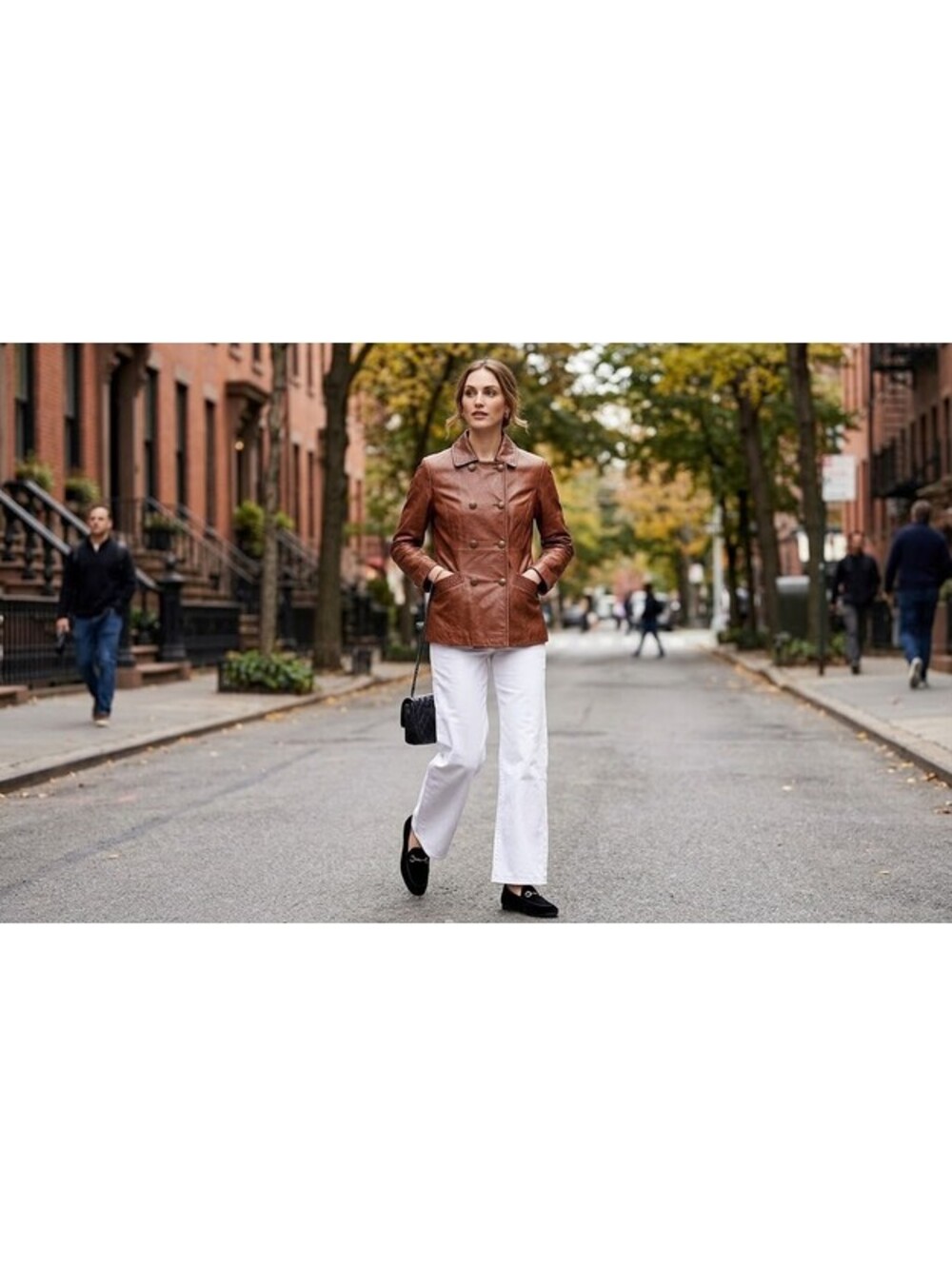 Adrienne Vittadini Leather Jacket Size 4 Double Breasted
